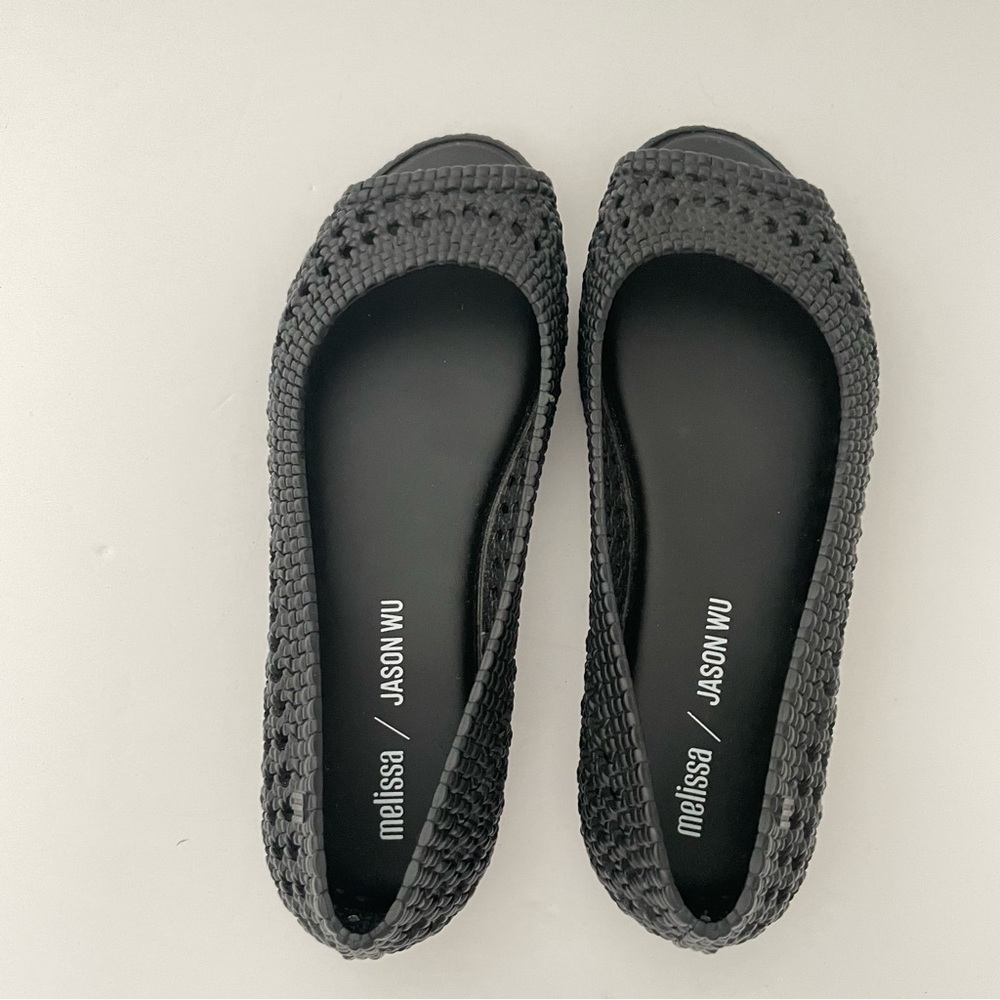 Melissa x Jason Wu Camilla Woven Open Toe Flat black Espadrille open toe 7 - Picture 2 of 10